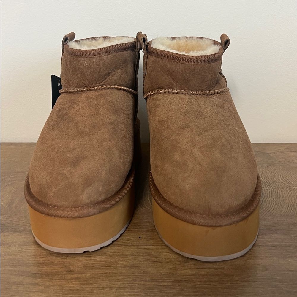 Emu Australia Stinger Micro Flatform Sheepskin Booties Slipper Boots Brown 9 View 3
